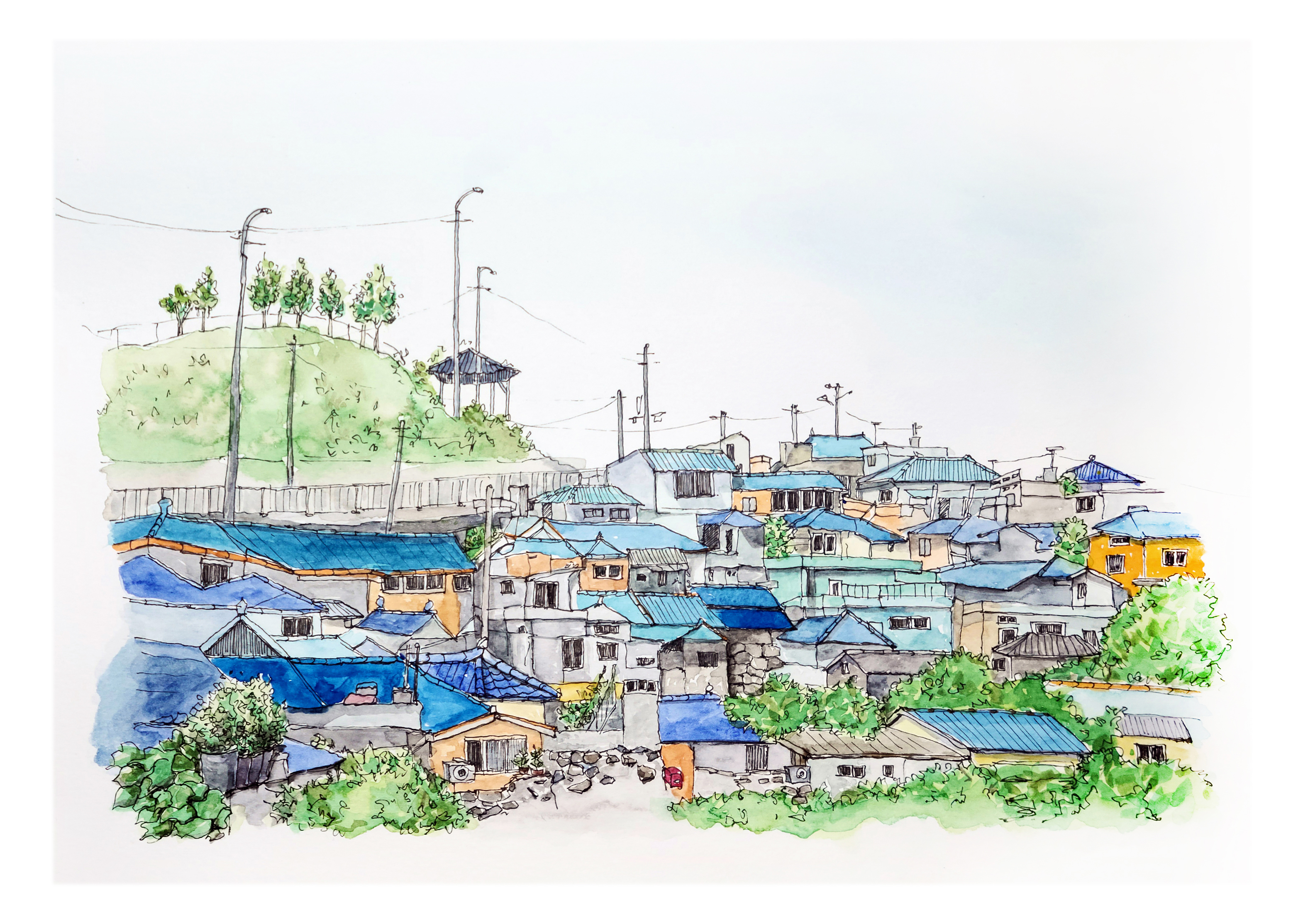 시화마을 전경 penwatercolor